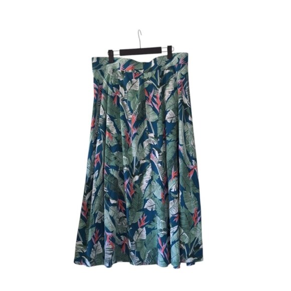 Lands End Tropical Floral Boho Coastal Stretch A-Line Midi Skirt 14/16 - Picture 2 of 7